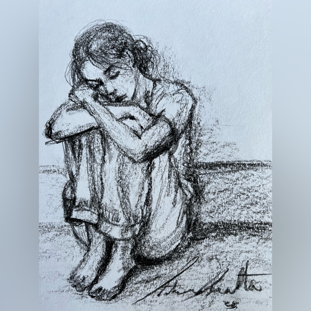 original Charcoal Sketch of Seated Figure